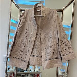 Elegant Tan Eyelet Utility Jacket